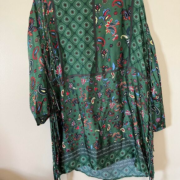 Zara Women's Green Patterned Fringed Tunic size L - Picture 4 of 4